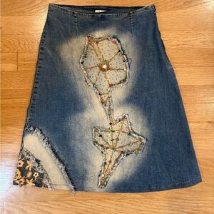 Boho beaded Denim skirt y2k